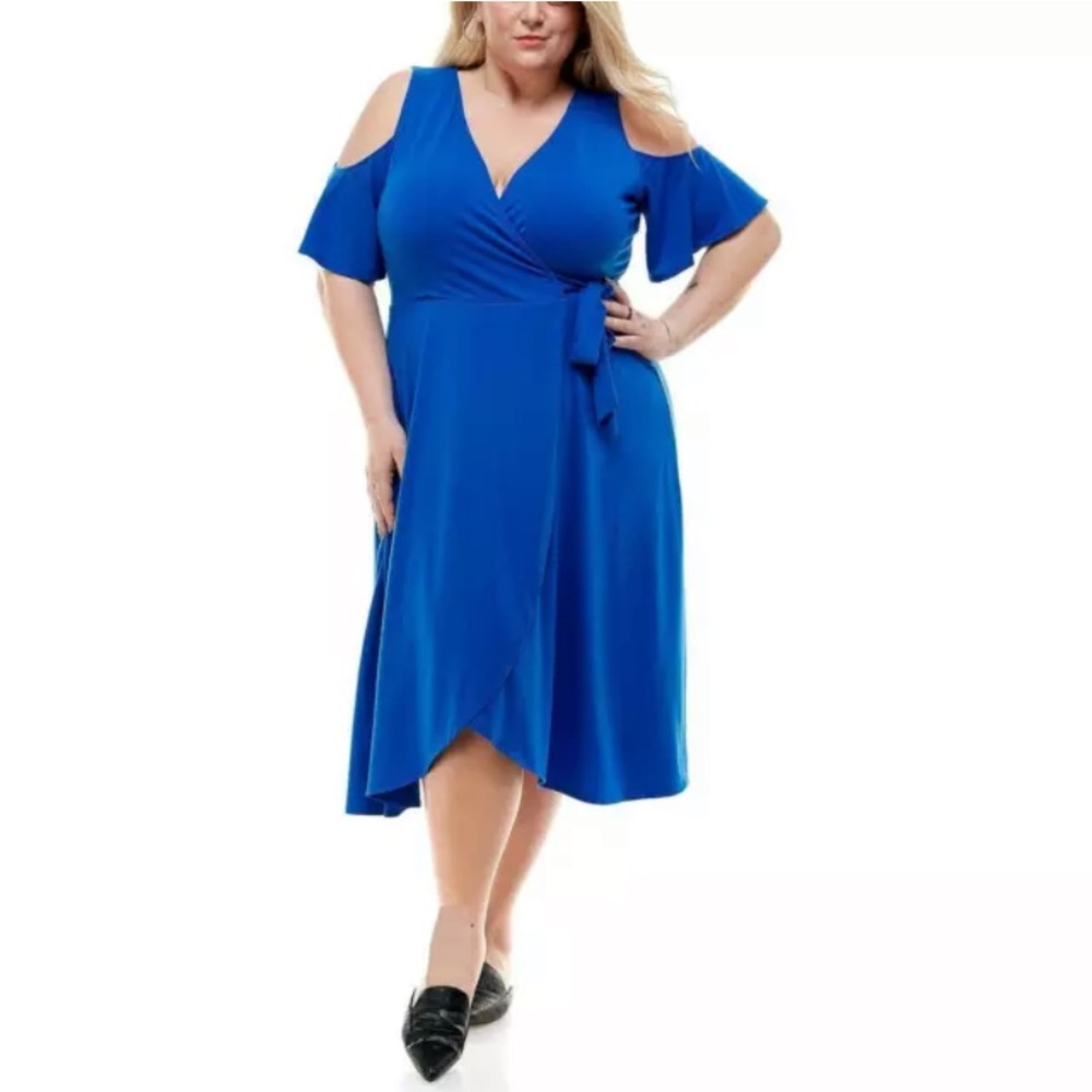 Kingston Grey Womens Cold Shoulder Knee Daytime Fit & Flare Dress Plus 3x